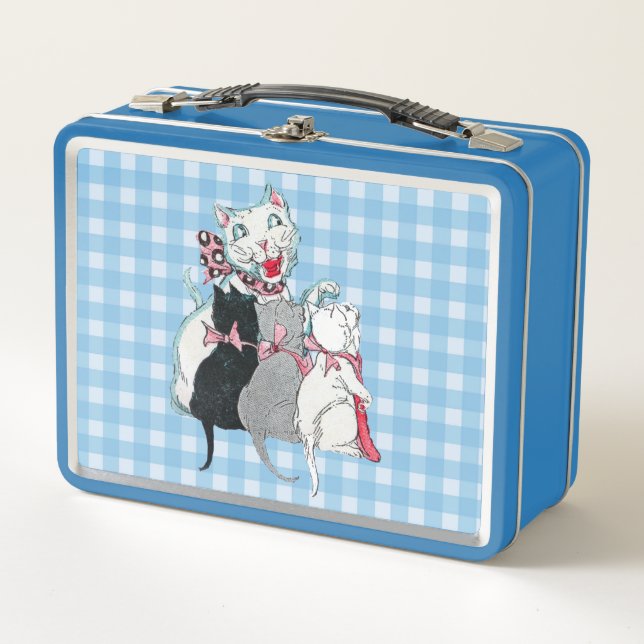 Lunch Box Joyeux Chat Mère Blanche Trois Chatons Plaid (Devant)