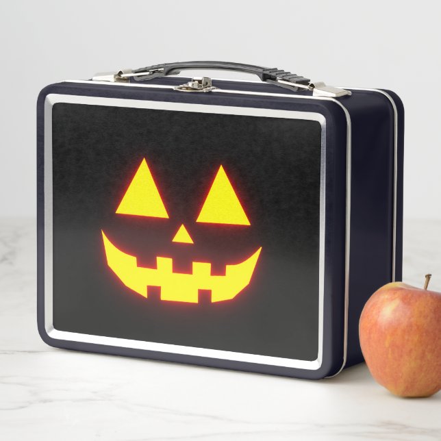 Lunch Box Joyeux Halloween Jack-o-Lantern Face 3-Neon Orange (En situation)