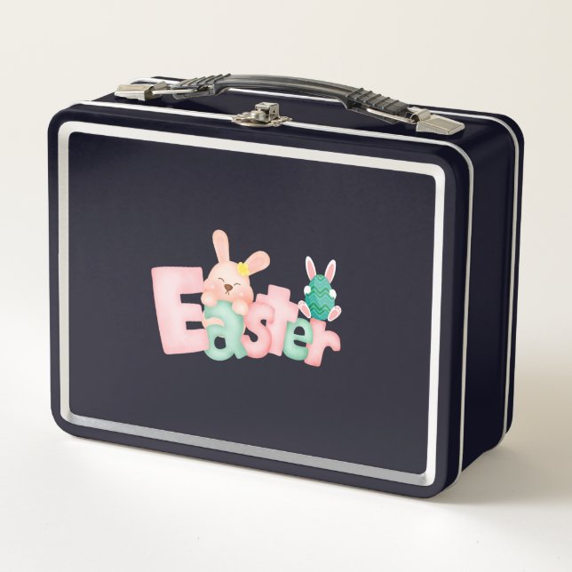 Lunch Box Joyeux voeux de Pâques - Baisers de lapin drôle (Devant)