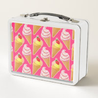 Kawaii pink pattern with strawberry ice cream 