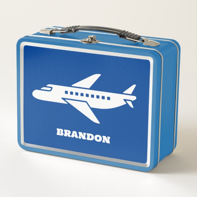 Lunch Box Kids Plane Boys Blue Custom Name (Devant)