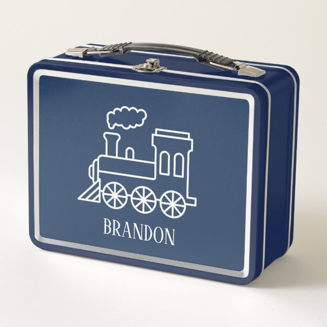 Lunch Box Kids Train Boys Blue Custom Name (Devant)