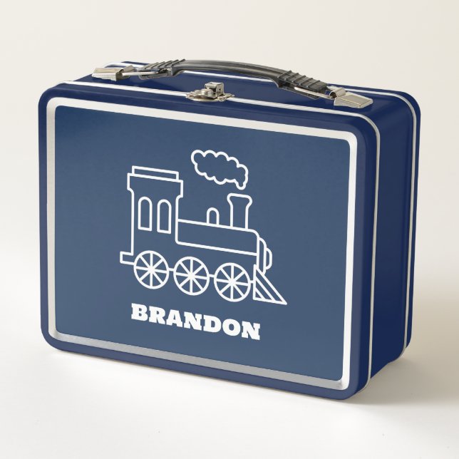 Lunch Box Kids Train Boys Blue Custom Name (Devant)