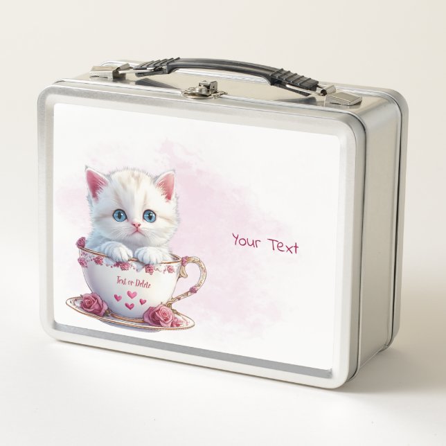 Lunch Box Kitten en Coupe Fleurs roses Boîte à lunch en méta (Devant)
