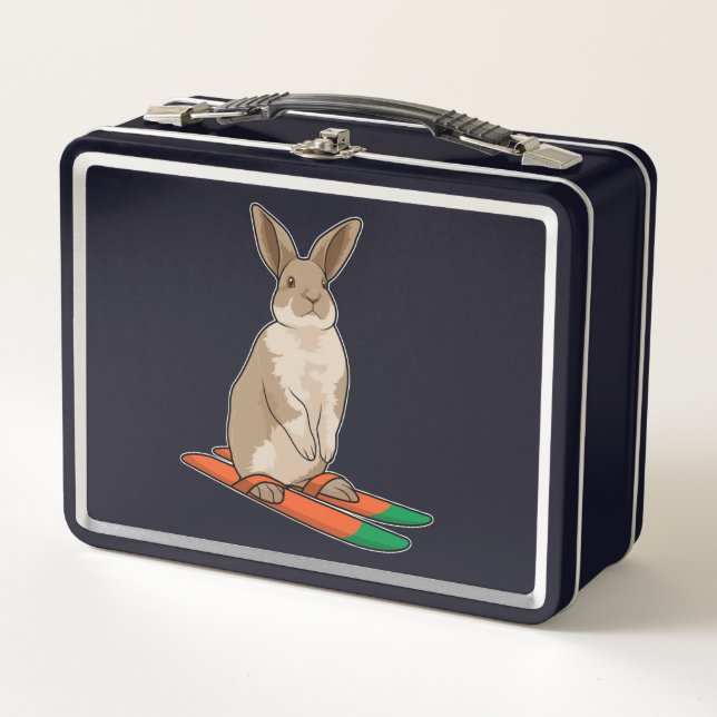 Lunch Box Lapin comme skieur avec ski (Devant)