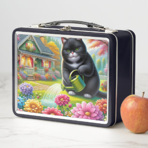 Lunch Box Le chat donne de l'eau aux fleurs plantes