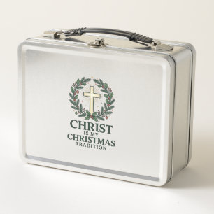 Lunch Box Le Christ est ma tradition de Noël Croix vintage D