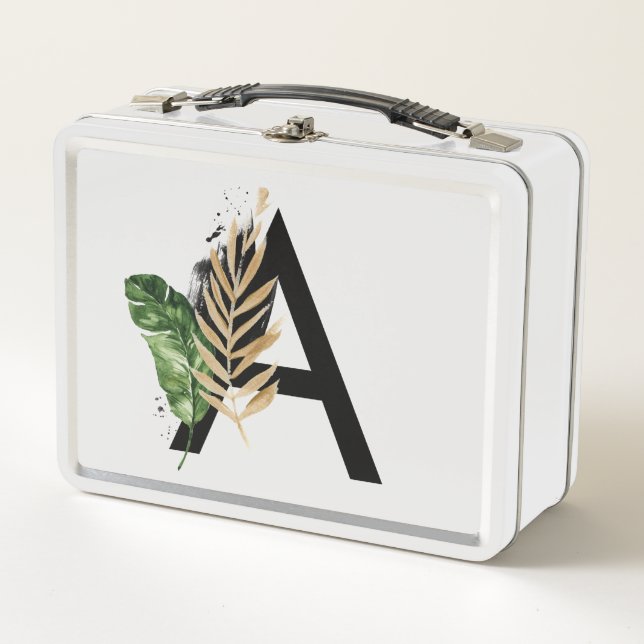 Lunch Box LETTRE Feuille Tropicale Faux Gold Foil A Monogram (Devant)