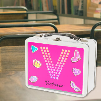 Lunch Box Lettre Rose Chaude V Monogramme Girly Retour À L'É