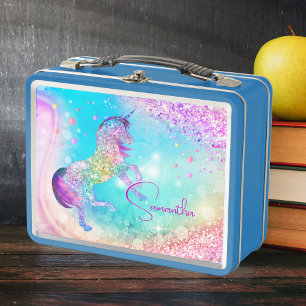 Lunch Box Licorne mignonne rose aqua faux paillettes personn