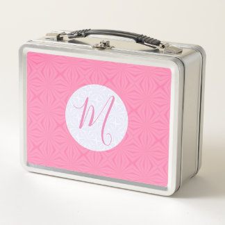 Lunch Box Light Pink Squiggly Squares Personalized Initial 
