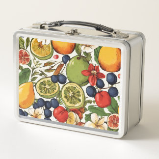 Lunch Box Limes méditerranéennes, citrons et fleurs. Peint