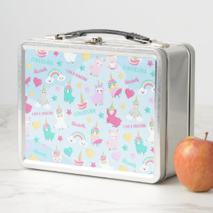 Lunch Box Little Girl Cute Llamacorn Pastel Motif