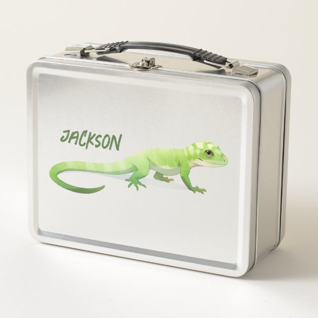 Lunch Box Lizard Amical Avec Votre Nom (Devant)