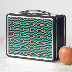 Lunch Box Losanges arc-en-ciel pastel Géométrique Noir Rose 