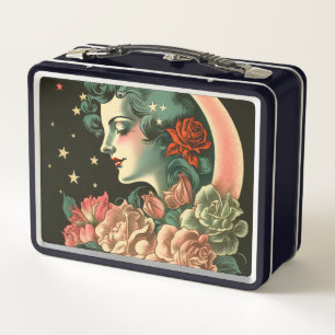 Lunch Box Lune Art Déco Retro Dame & Fleurs