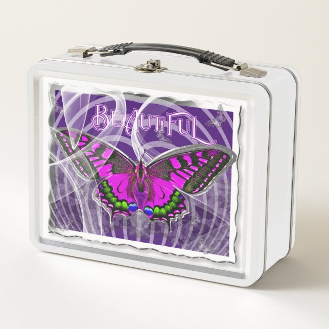 Lunch Box Magnifique Papillon encadré "Beau" Texte (Devant)