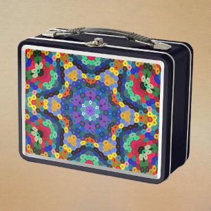 Lunch Box Mandala Hexagonal Bleu Jaune Rouge et Vert