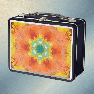 Lunch Box Mandala Hexagonal Orange Jaune Rouge et Bleu