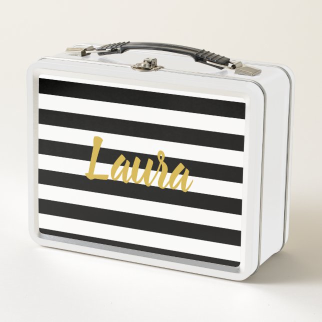 Lunch Box Manuscrit d'or de Faux sur les rayures noires et (Devant)