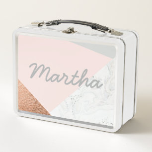 Lunch Box Marbrez, or rose, gris et rougissez gamelle rose