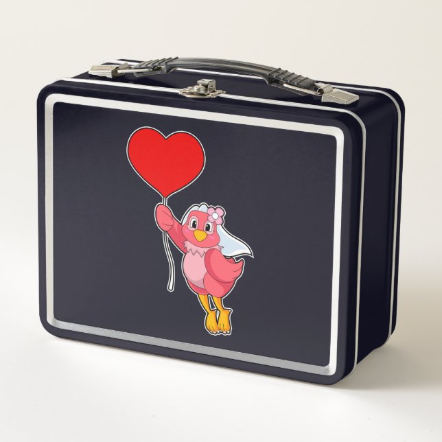 Lunch Box Mariée oiseau avec voile et ballon en forme de cœu (Devant)