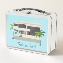 Lunch Box Mi-Siècle Architecture Moderne Métal Boîte À Déjeu