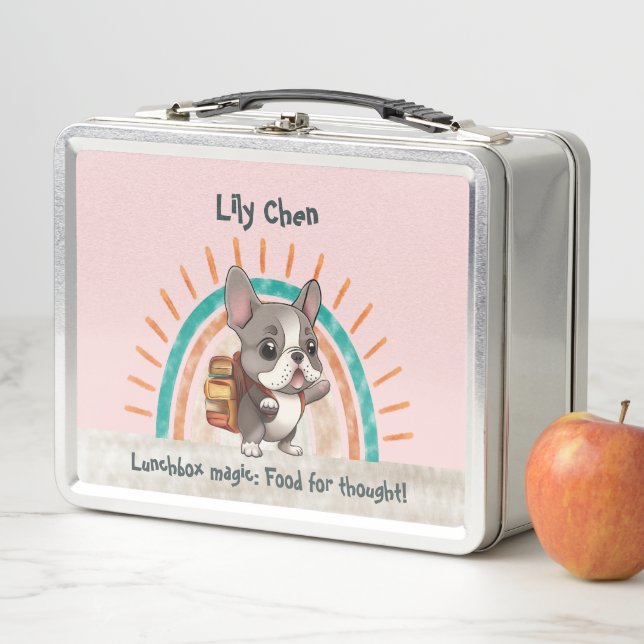 Lunch Box Mignonne taureau français de retour à l'école arc- (En situation)