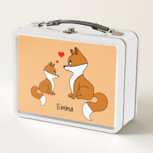Lunch Box Mignons renards aux coeurs, dessinés à la main