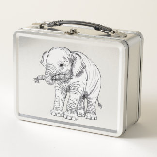 Lunch Box Minimal Baby Elephant Line Art Vector Illustration