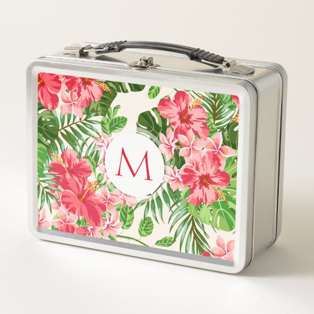 Lunch Box Monogramme de fleurs Hibiscus personnalisé Boîte à (Devant)