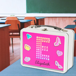 Lunch Box Monogramme E Lettre Rose Chaud Fille Retour À l'Éc