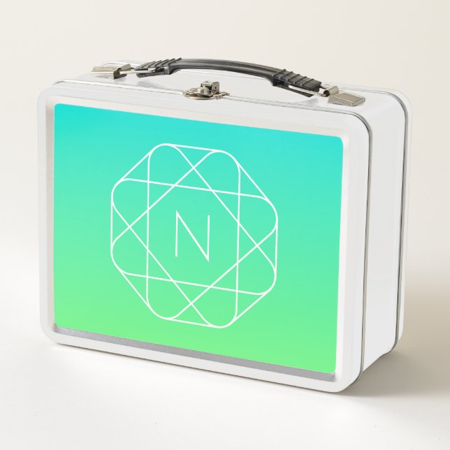Lunch Box Monogramme géométrique cool | Ombre Vert bleu et c (Devant)