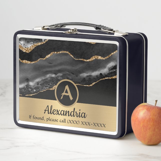 Lunch Box Monogramme Gold Custom Nom Luxe Chic (En situation)