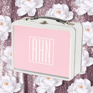 Lunch Box Monogramme initial   Blanc sur rose clair