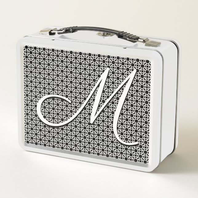 Lunch Box Monogramme initial géométrique noir et blanc (Dos)
