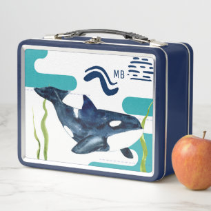 Lunch Box Monogramme Marine Aquarelle Orca Personnalisé