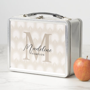 Lunch Box Monogramme minimaliste Chic Beige Anahaw Feuille d