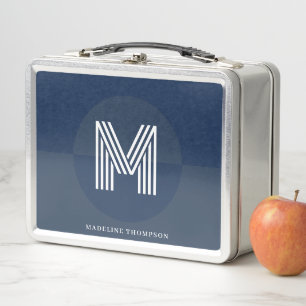 Lunch Box Monogramme moderne géométrique bleu marine élégant
