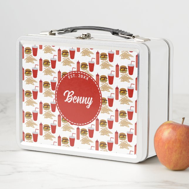 Lunch Box Monogramme Motif de hamburger de restauration rapi (En situation)