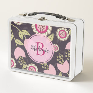 Lunch Box Monogramme Motif moderne de grande tulipe rose