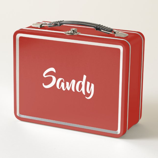 Lunch Box Monogramme nom moderne rouge blanc, (Devant)