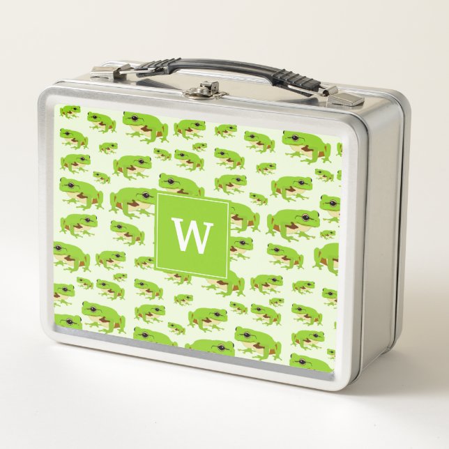 Lunch Box Monogramme personnalisé Cute Green Tree Frog Motif (Devant)