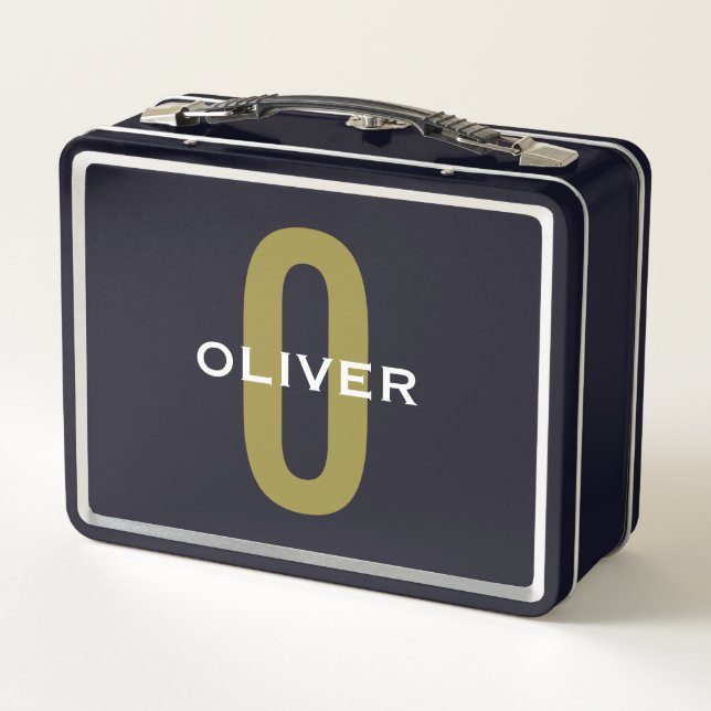 Lunch Box Monogramme personnalisé Noir Or Blanc Nom (Dos)