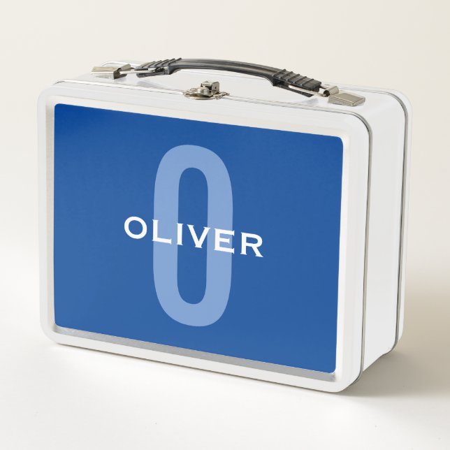 Lunch Box Monogramme personnalisé Nom bleu blanc (Devant)