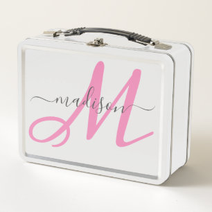 Lunch Box Monogramme Pink Script Girl's