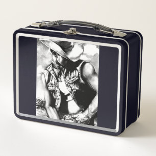 Lunch Box Monogramme rustique Ouest Cowboy Dessin noir