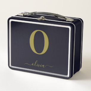 Lunch Box Monogramme Script Nom Personnalisé Noir Et Or