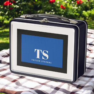 Lunch Box Monogramme simple et élégant Bloc de couleur Bleu 