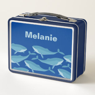 Lunch Box Morceau de baleines nager bleu foncé Personnalisé